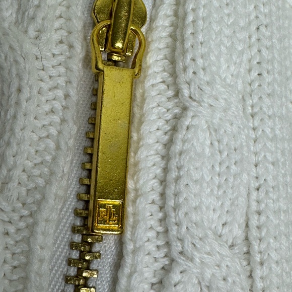 Lauren Ralph Lauren Sweater White Cable
Knit Stand Collar Zip Pockets Size L,EUC - Picture 5 of 8